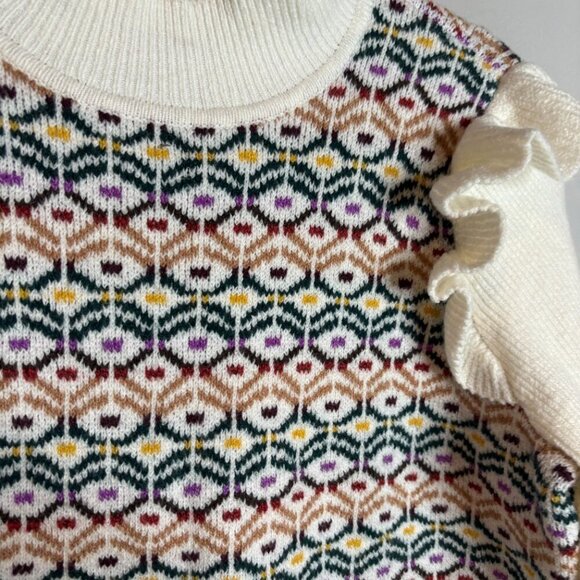 LOFT Geo Jacquard Ruffle Mock Neck Sweater - Picture 3 of 6